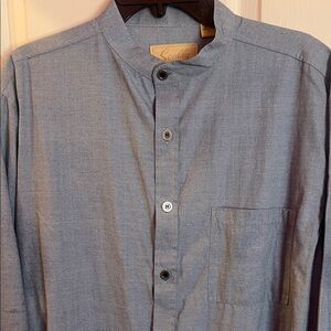 Scully Pale Blue Lightweight Textured Collarless Button Shirt L